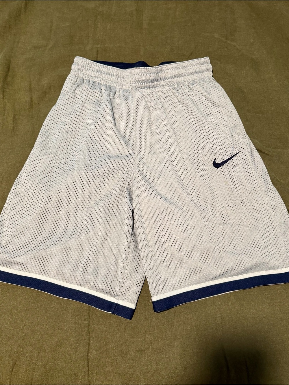 Nike Men’s White Mesh Athletic Shorts with Navy Accent